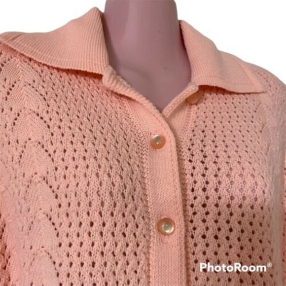 Vintage Duet Wintuk Sweater Cardigan Womens Medium Pink Acrylic Knit - Picture 2 of 4